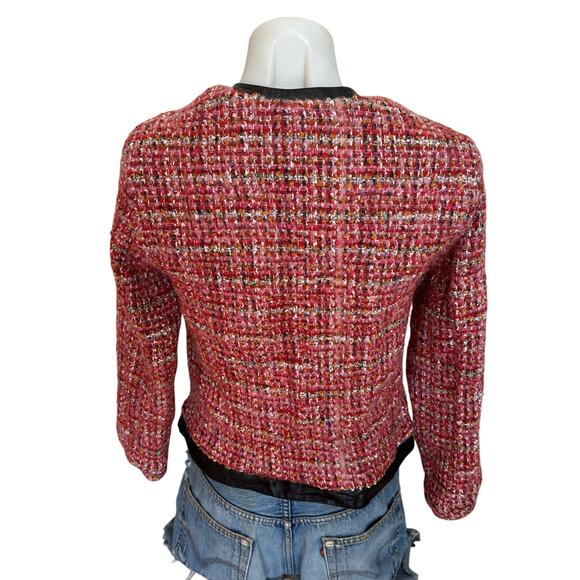 English Factory Tweed Blazer XS Boxy Boucle Faux Leather Trim Clueless $210 - Picture 7 of 10